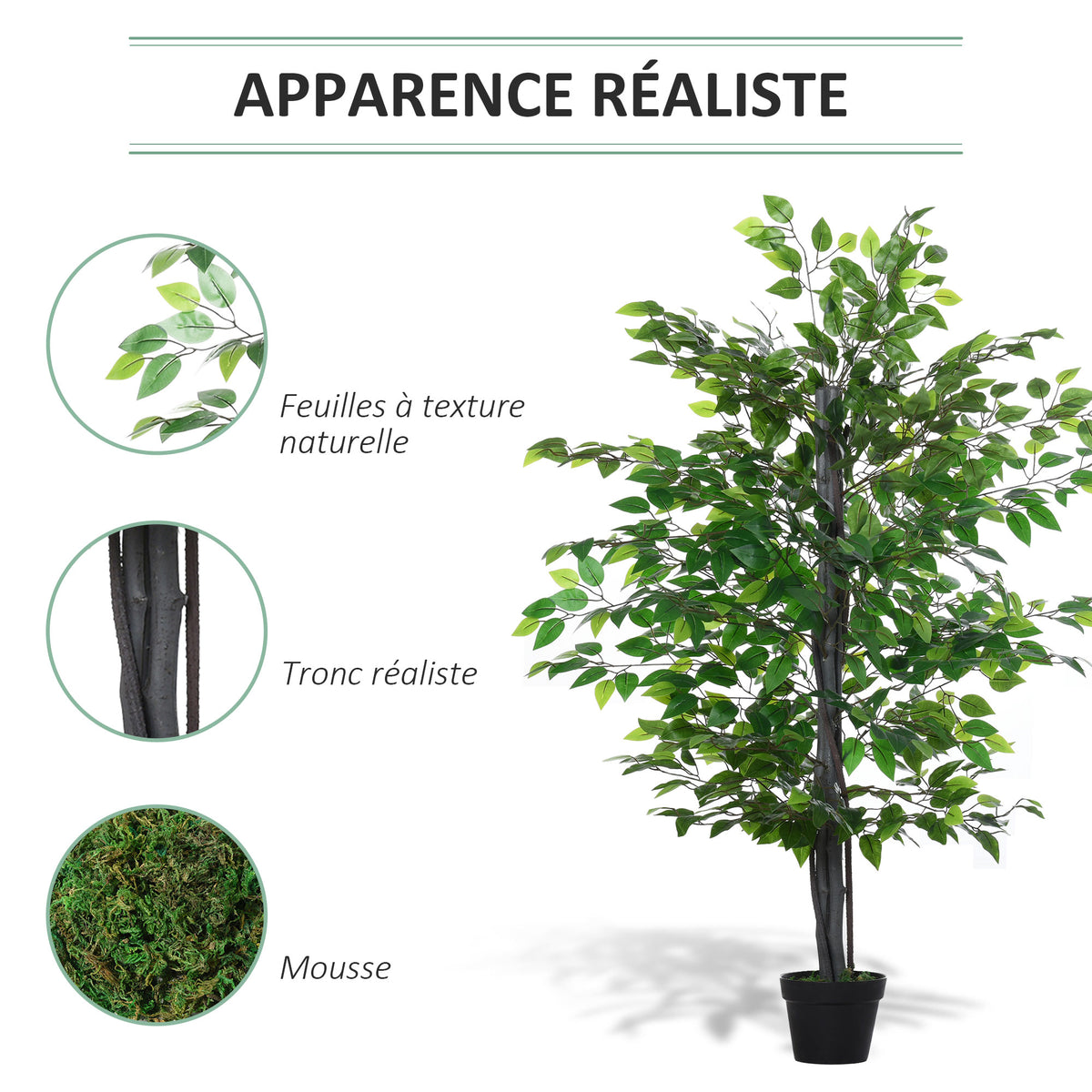 Arbre Artificiel Plante Artificielle ficus H.1,45 m Tronc Branches Liane Lichen Feuilles Grand réalisme Pot Inclus-4
