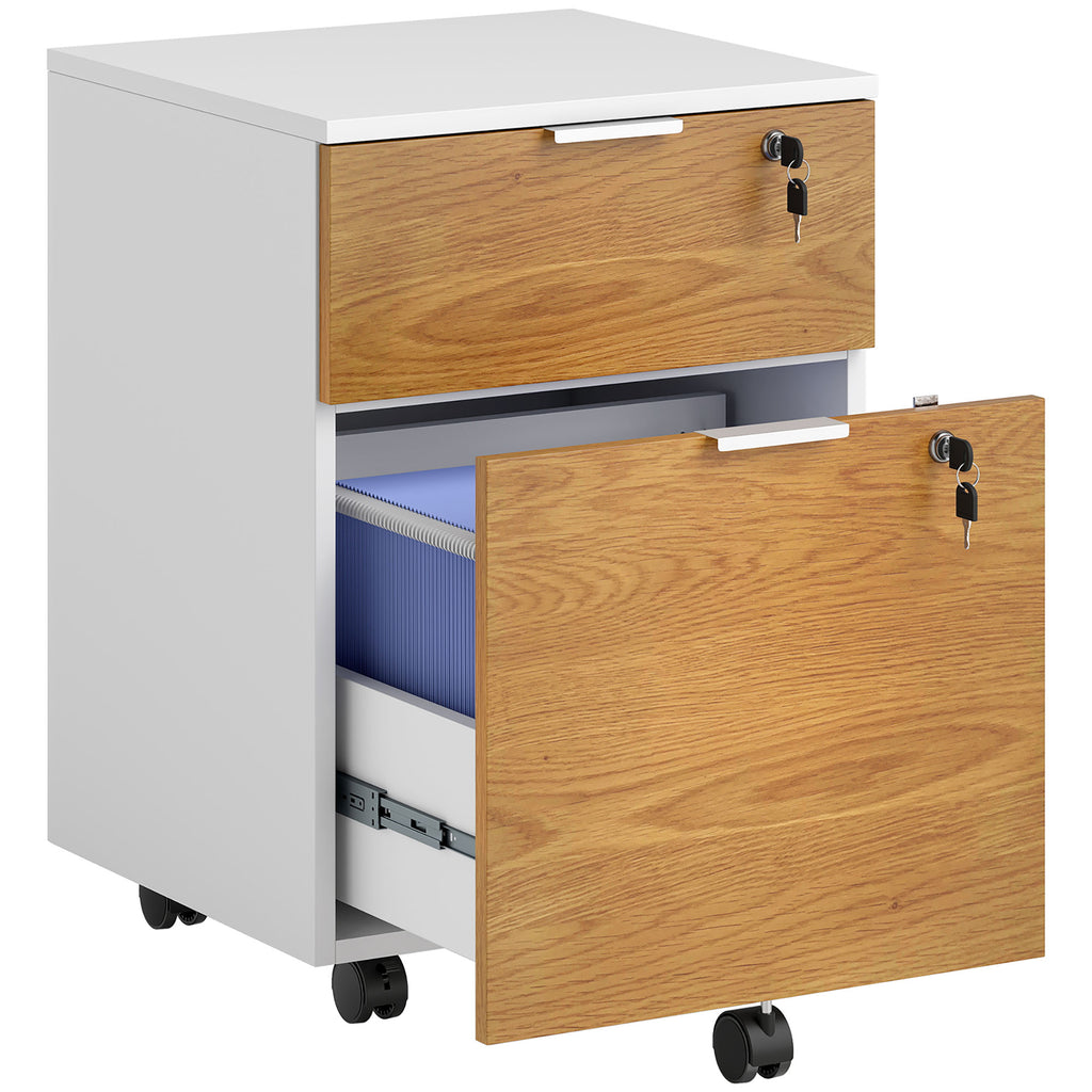 Caisson de bureau, meuble de rangement 2 tiroirs 2 barres pour dossier suspendu, verrouillable avec 2 clés 42x40x60 cm-0