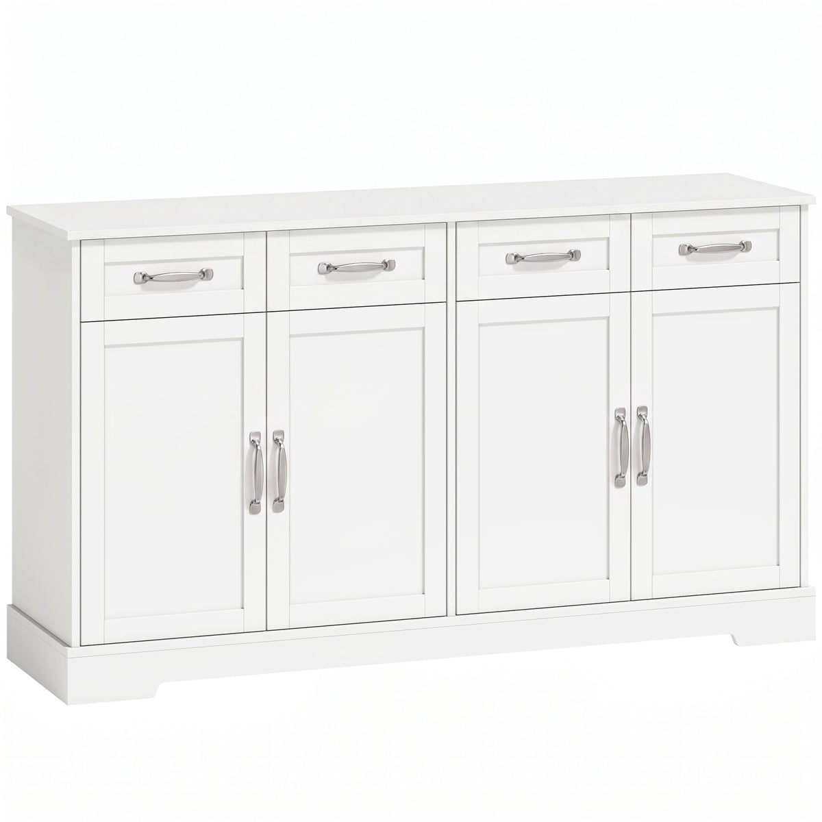 Buffet Cuisine avec Tiroirs, Portes, Étagères Réglables, Style Shaker, Dispositif Anti-Basculement, 140x38x80cm, Blanc-0