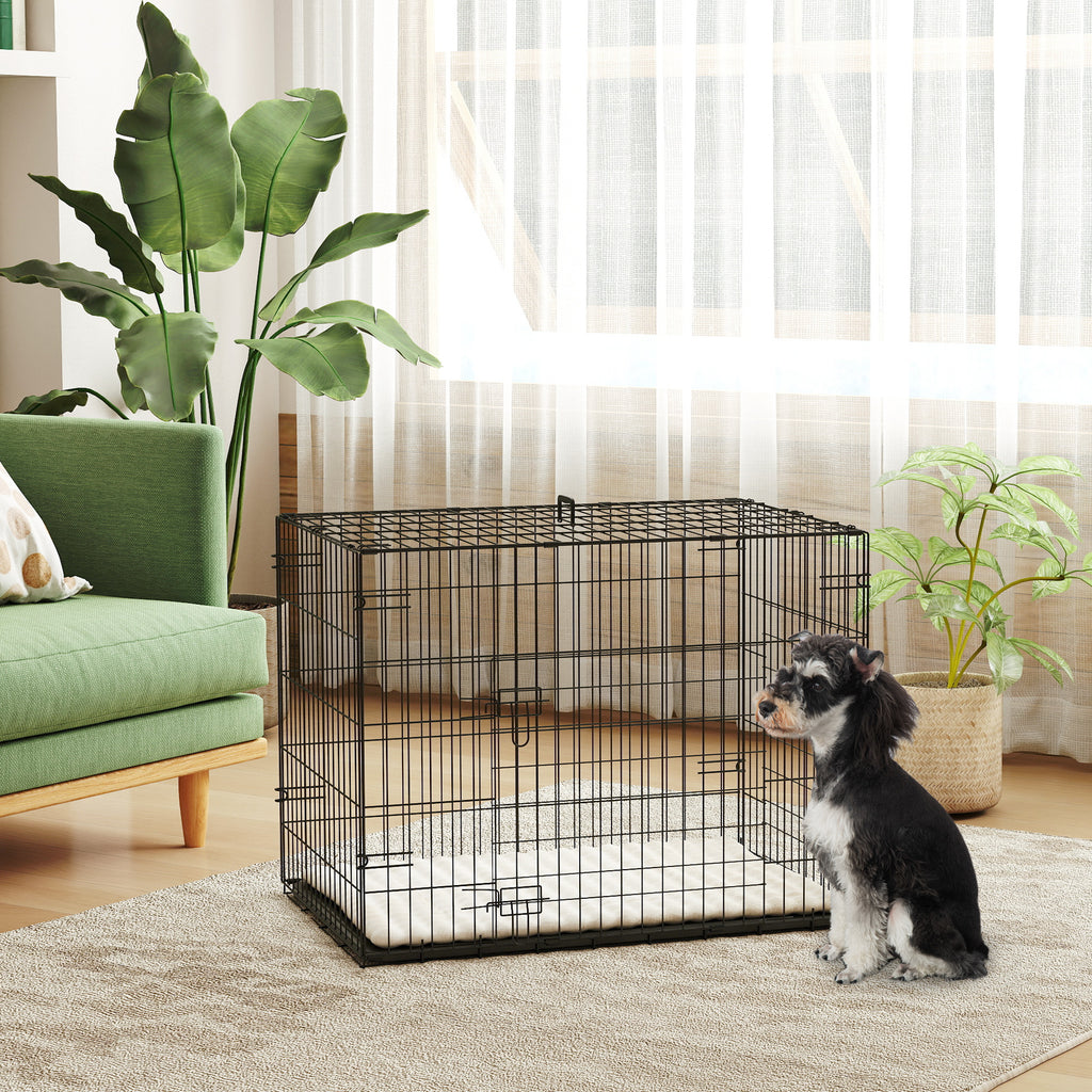 Cage pour chien cage de transport pour chien pliable avec 2 portes plateau amovible coussin lavable 75x48,5x53cm noir-1