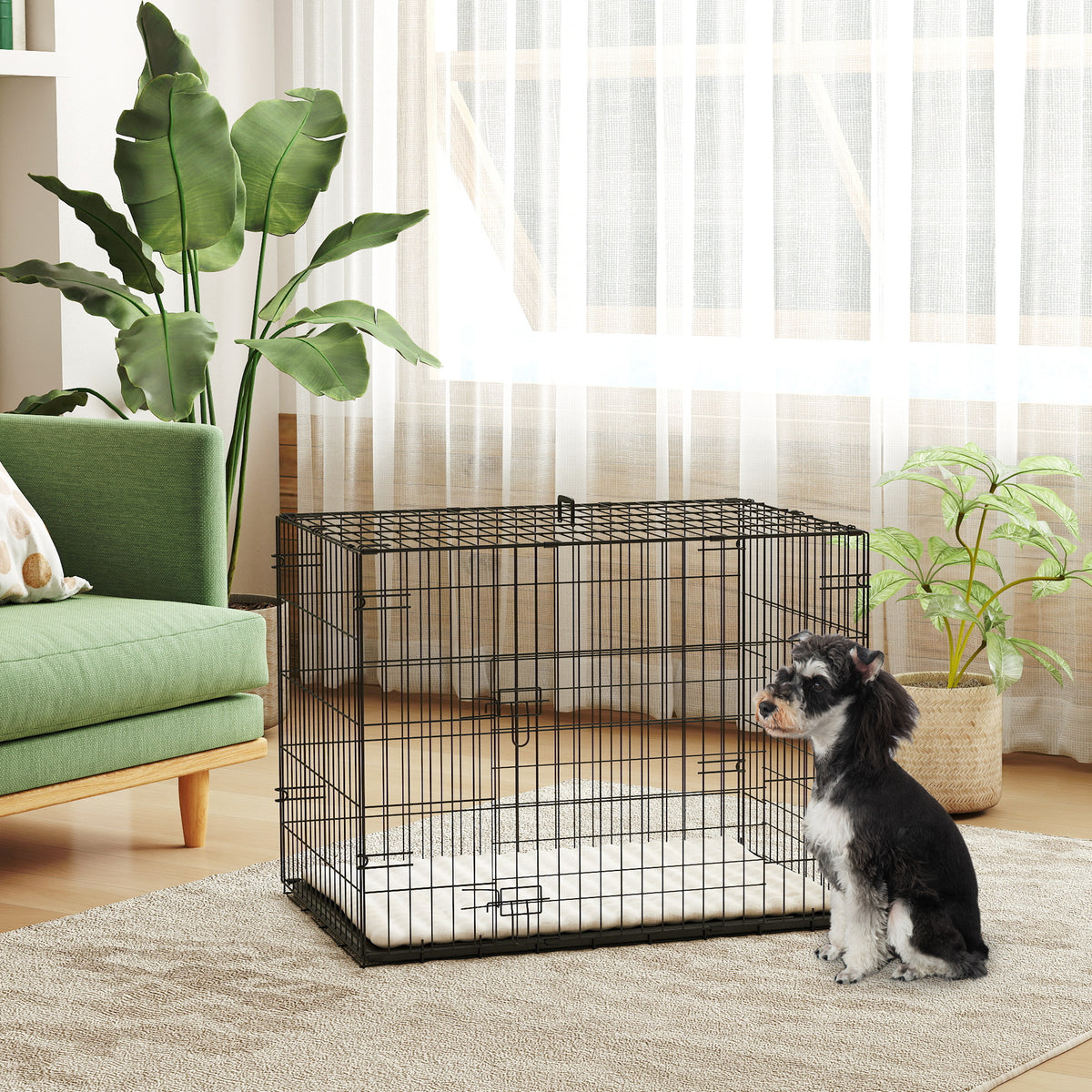 Cage pour chien cage de transport pour chien pliable avec 2 portes plateau amovible coussin lavable 75x48,5x53cm noir-1