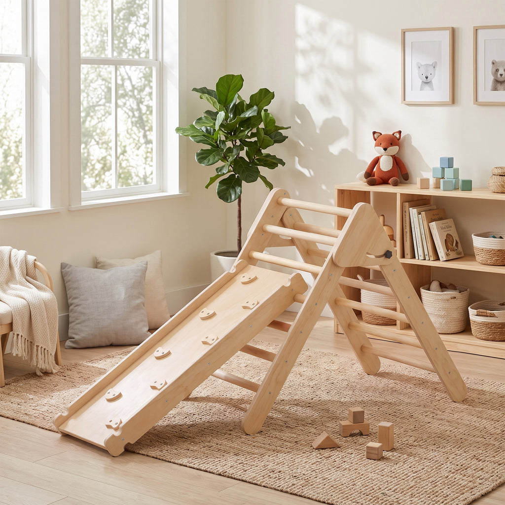 Triangle d'escalade, 3 en 1 en bois pour grimper et glisser, charge max. 50 kg, pour 18-48 mois, bois naturel-8
