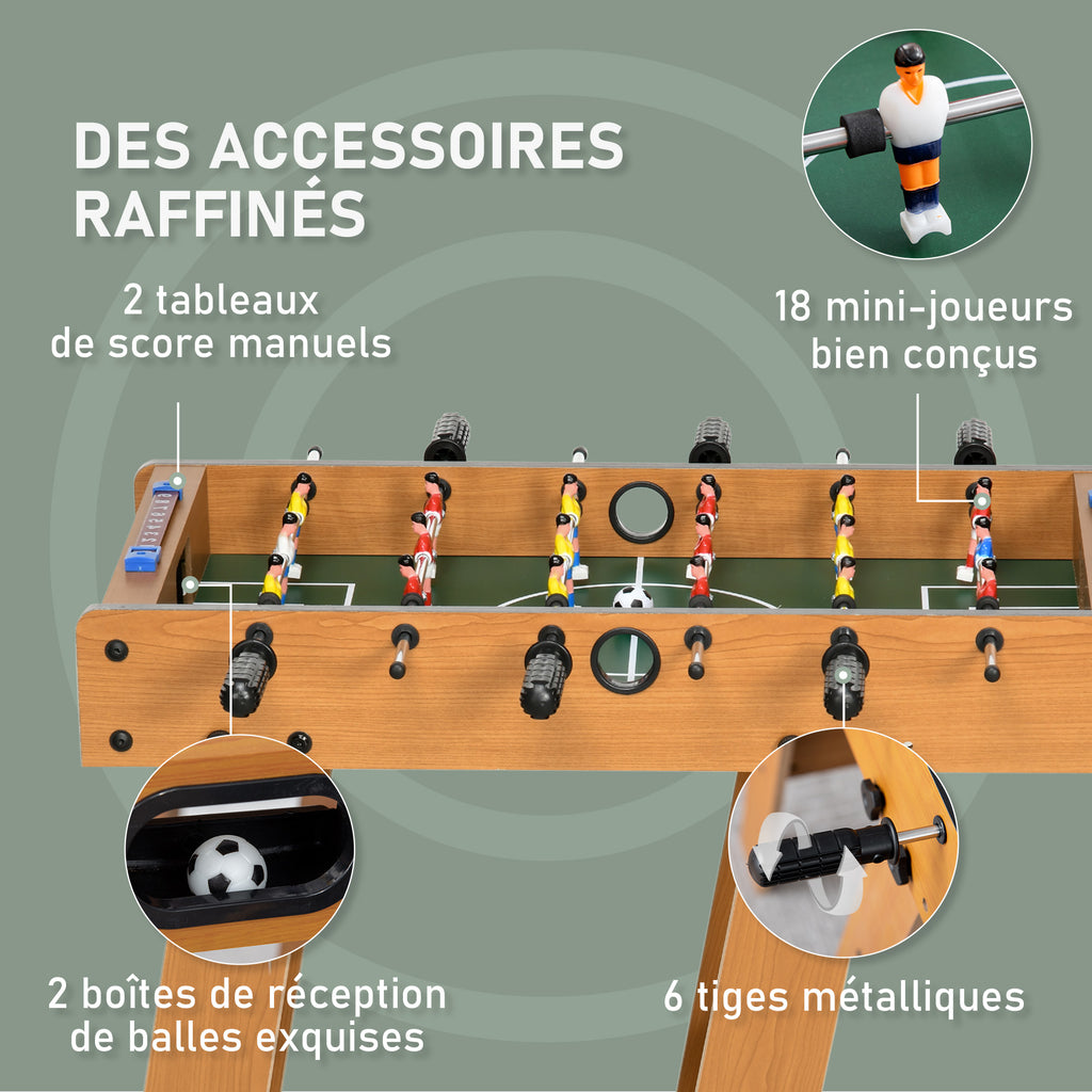 Babyfoot pliable en bois avec 18 joueurs, 2 ballons, 6 tiges et tableau de bord, pour adulte et enfant,  69 x 37 x 70 cm-3