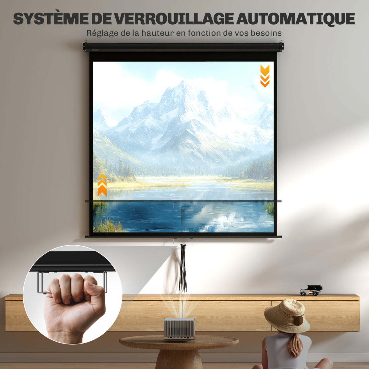 Écran de projection TV et Home Cinema de 85 Pouces vidéo projecteur 1:1 4K HD, 146L x 146H cm-3