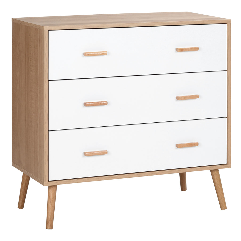 Commode Design scandinave 3 tiroirs coulissants Pieds effilés inclinés Panneaux Particules Aspect Bois Clair-0