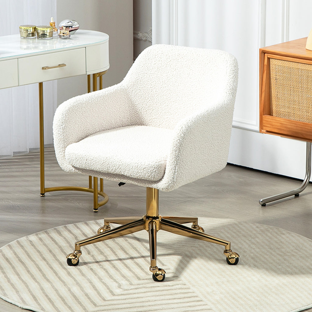 Chaise de bureau fauteuil de bureau avec roulettes hauteur réglable assise pivotante à 360° 60 x 61 x 79-88 cm crème-8