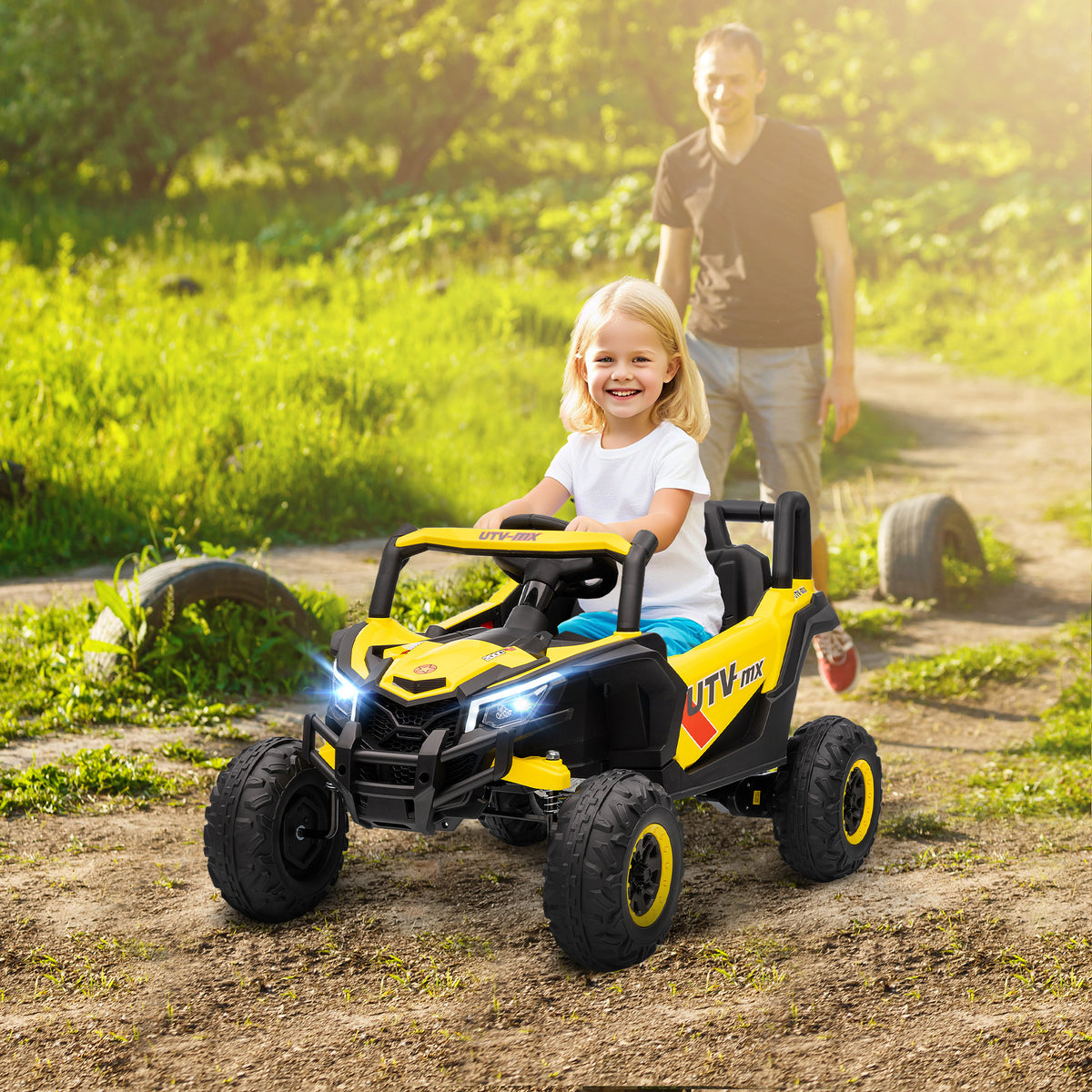 Voiture électrique enfants UTV 12 V, buggy électrique enfants avec télécommande, 96 x 61 x 56 cm, jaune-1