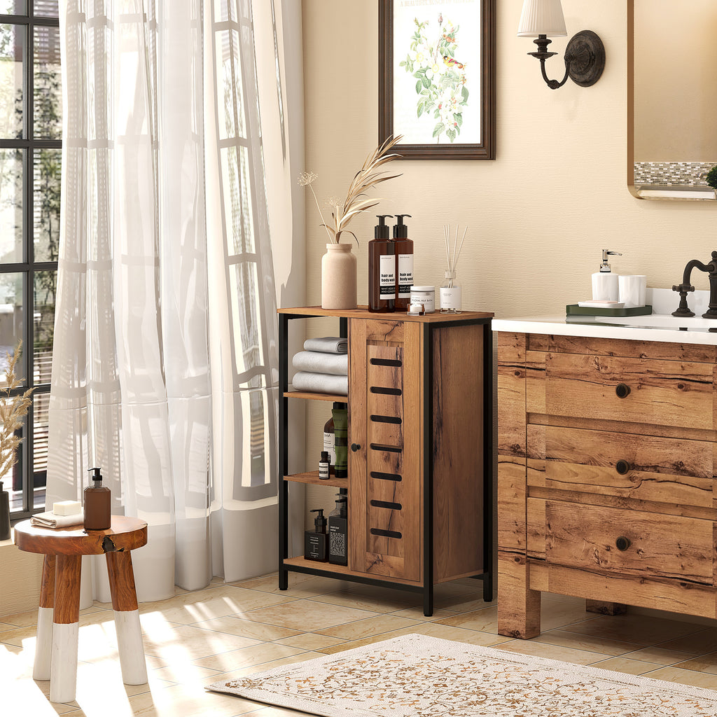 Meuble de salle de bain sur pied design industriel structure acier 3 étagères ouvertes 60 x 30 x 85 cm marron rustique-1
