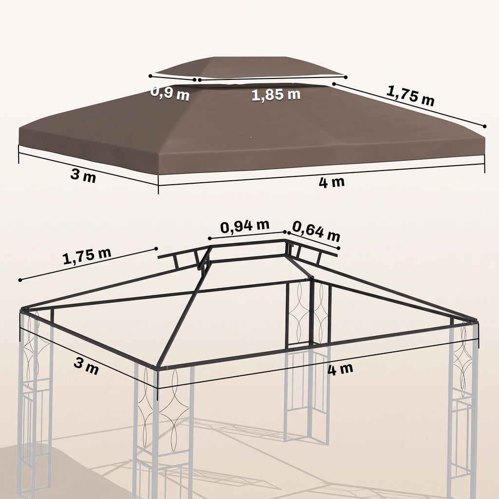 Toit de Rechange pour Tonnelle Marron  3 x 4 m-2
