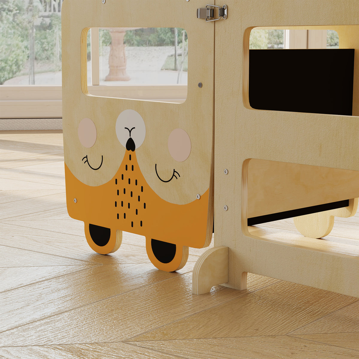 Tour Montessori pour enfants 2-5 ans avec tableau et table, en bois, 57x39x93 cm, couleur Bois-2