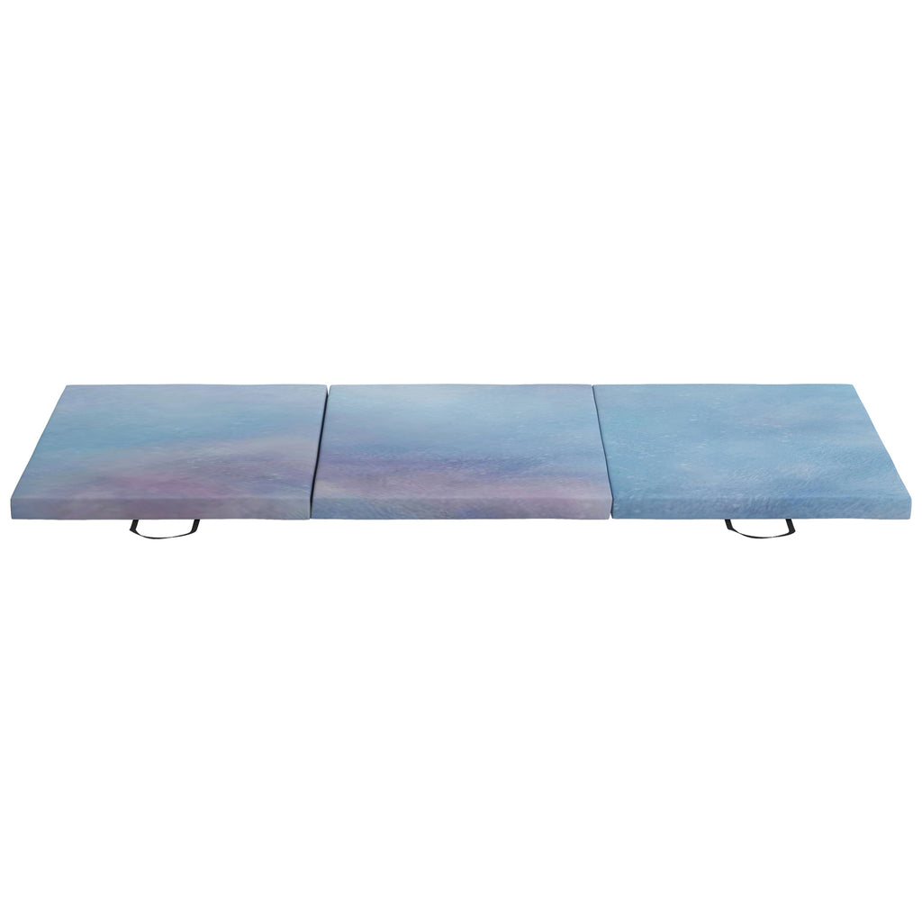 Tapis de gymnastique yoga pilates fitness pliable en 3 panneaux avec poignées revêtement synthétique 180 x 60 x 5cm bleu-0