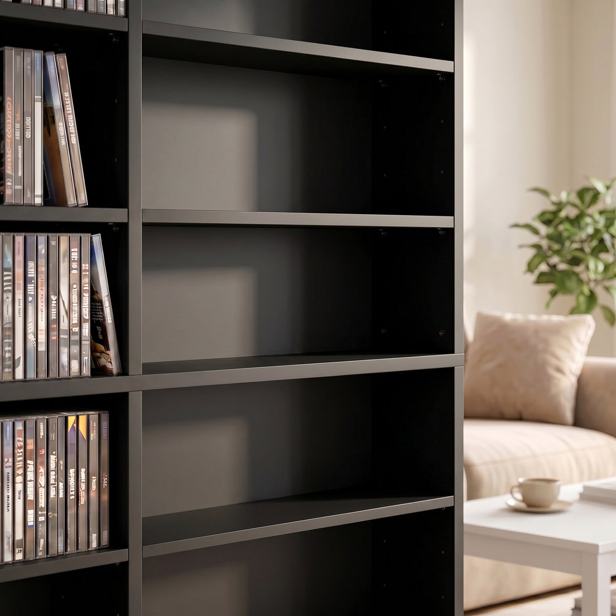Meuble de rangement 1032 CDs / 594 DVDs, étagère multimédia, 24 compartiments et 18 étagères ajustables, noir-8