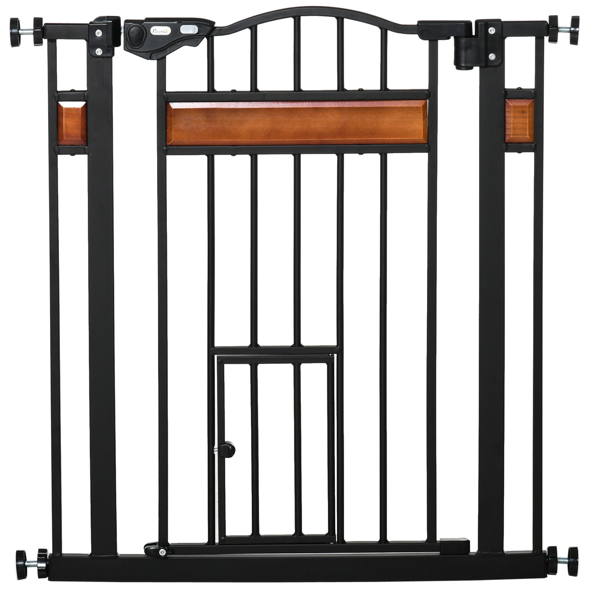 Barrière de sécurité pour animaux système de double verrouillage sans perçage 74 à 80 cm acier bois de pin noir-0