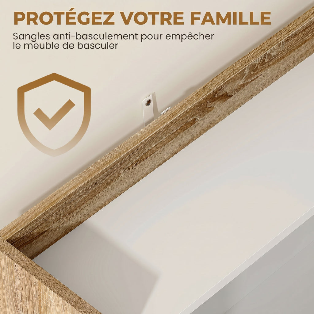 Meuble Micro-Ondes, Buffet Cuisine avec Tiroir, 2 Portes à Fermeture Douce, Plan de Travail et Étagères Ouvertes, Chêne-5