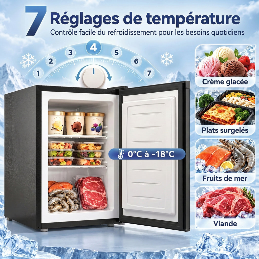 Mini Congélateur 59 L, Petit Congelateur Compact Silencieux Pose Libre, Porte Réversible, Température Réglable, Noir-3