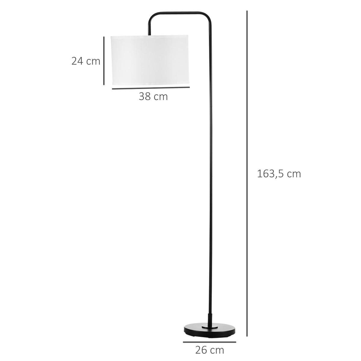 Lampadaire sur pied salon en métal noir moderne avec abat-jour câble de 180 cm 64 x 38 x 163,5 cm noir-2