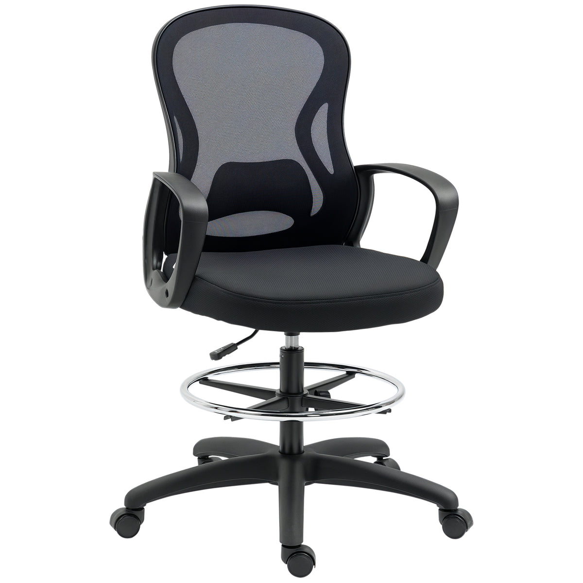 Chaise de bureau assise haute fauteuil de bureau en maille hauteur réglable pivotant avec repose-pied noir-0