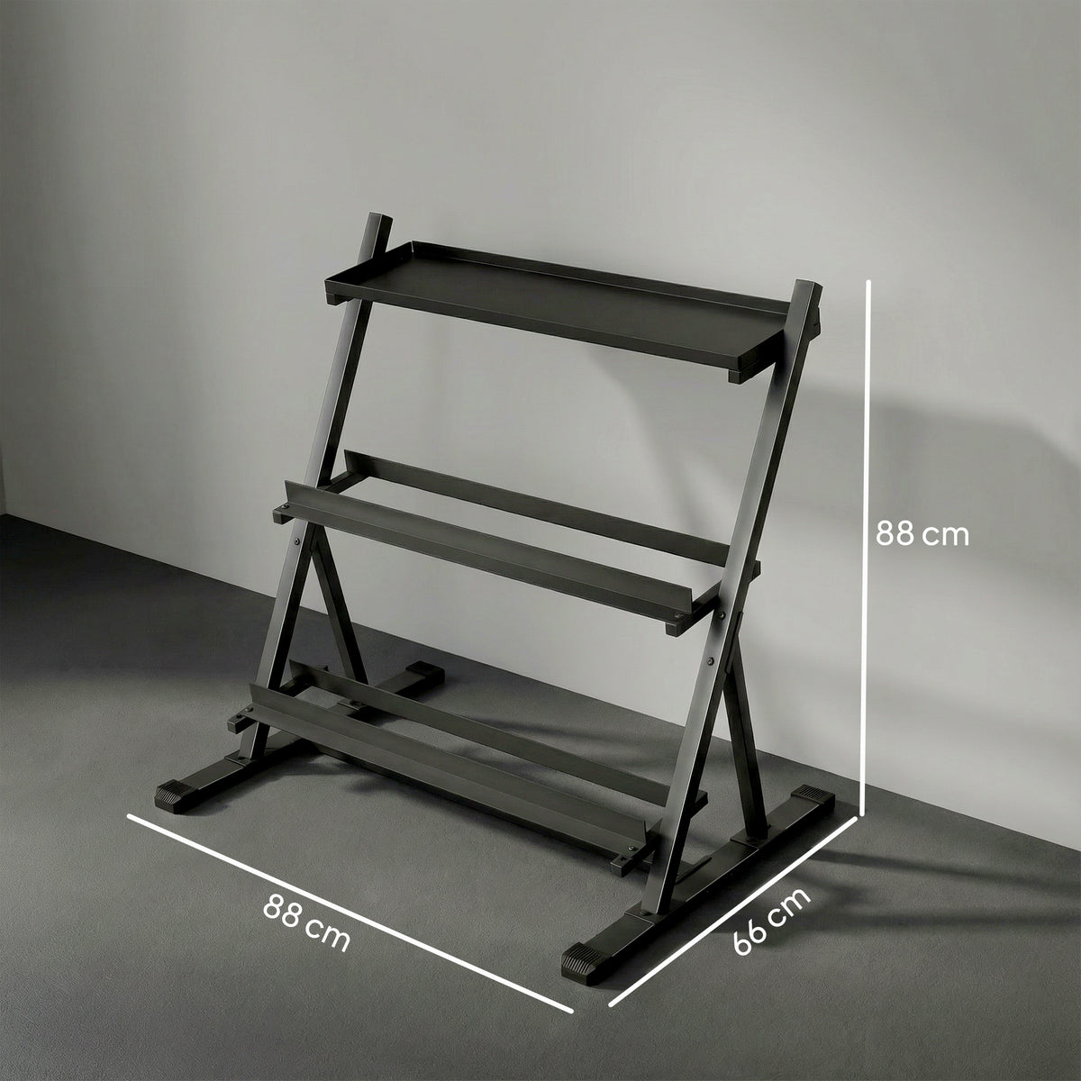 Support pour haltères à 3 niveaux, support de poids réglable en acier pour haltères, kettlebells, noir-2