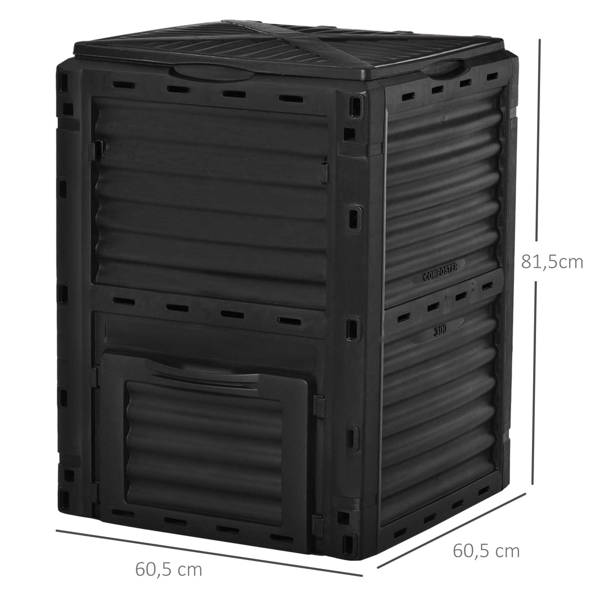 Composteur de jardin 300L bac composteur pour jardin en polypropylène 48 aérations 60,5 x 60,5 x 81,5 cm noir-2