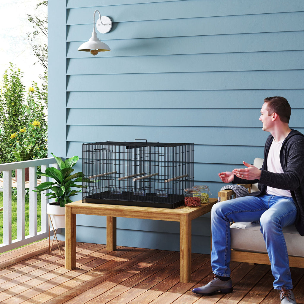 Cage à oiseaux volière intérieur acier avec séparateur 4 perchoirs plateau coulissant 4 mangeoires 76 x 46 x 46 cm noir-8