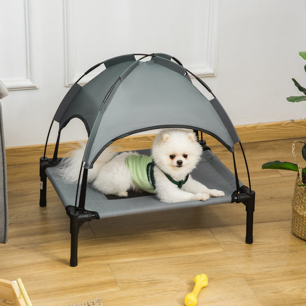 Lit chien sureleve avec parasol, lit de camp chien chat sur pieds tissu Oxford respirant, anti-UV cadre en métal sac de transport inclus couchage extérieur pour chat 161 x 46 x 61 cm gris noir-9