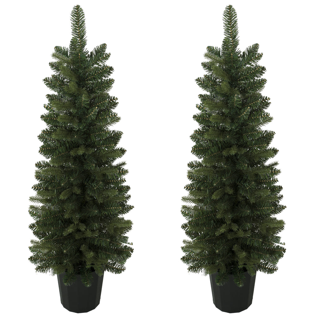 Lot de 2 Sapins de Noël Artificiels 120 cm, Base en Pot de Culture, Pointes de Branches Ignifuges, Vert-0