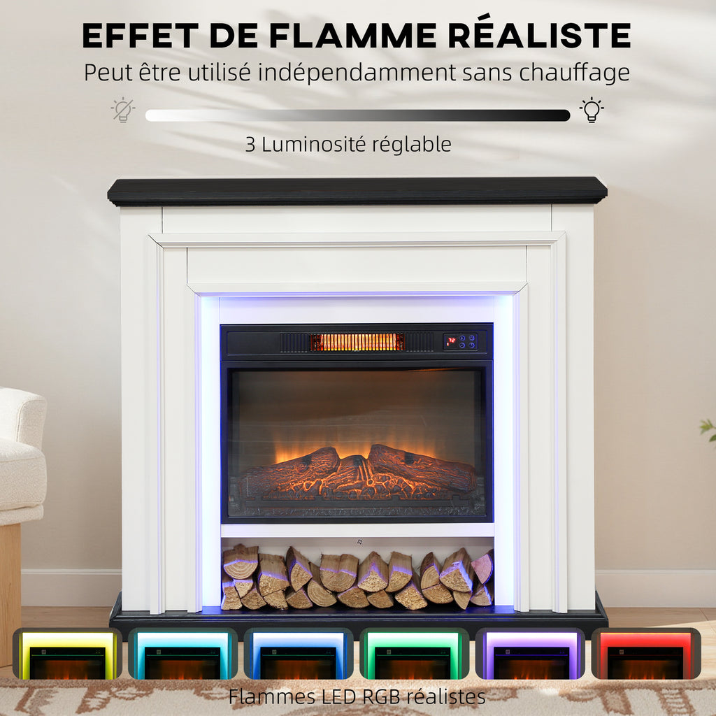 Cheminée électrique 1800W, fausse cheminée décorative lumières LED RGB, effet flamme, manteau, 105 x 27 x 97 cm, noir-3