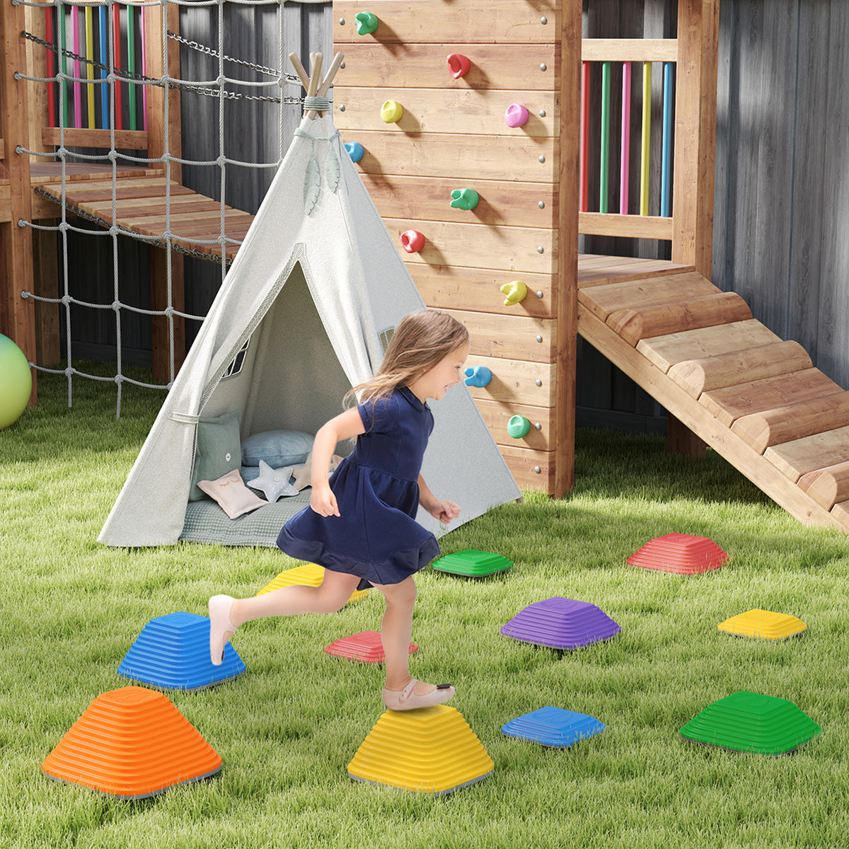 11 pièces pierres d'équilibre pour enfants parcours de motricité empilables et antidérapantes multicolore-1