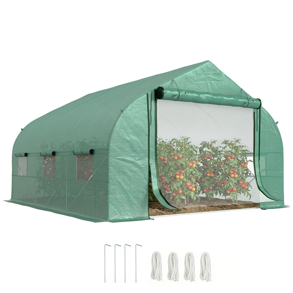 Serre Tunnel de Jardin Grande 3.5 x 3 x 2 m - 6 fenêtres et Porte zippée Enroulable - Acier galvanisé PE Haute densité Vert-0