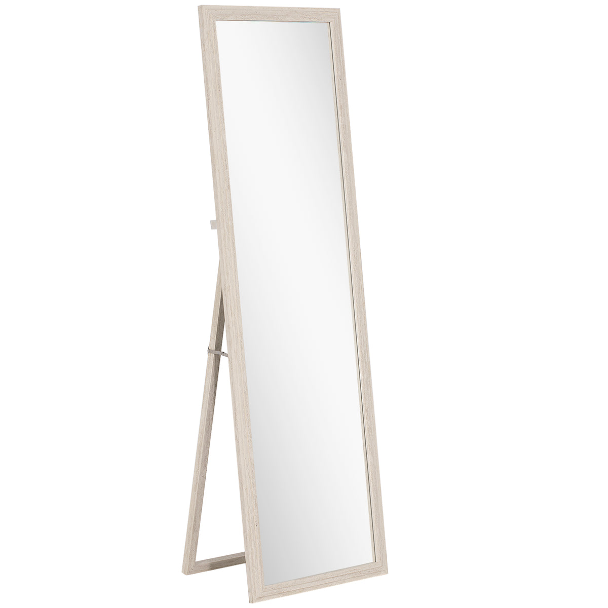 Miroir sur Pied Rectangulaire 160 x 50 cm, Cadre Texturé à Effet Pierre, Angle d'Inclinaison Réglable, Blanc-0