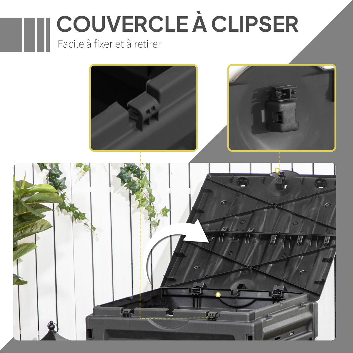 Composteur de jardin 450 L, bac composteur pour jardin, 80 aérations et 2 portes coulissantes, 69 x 71 x 103 cm, noir-6