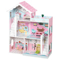 Maison de Poupée en Bois pour Enfants, Maison de Rêve Filles à 3 Étages avec Balcon, Escaliers et 10 Accessoires, Rose-0