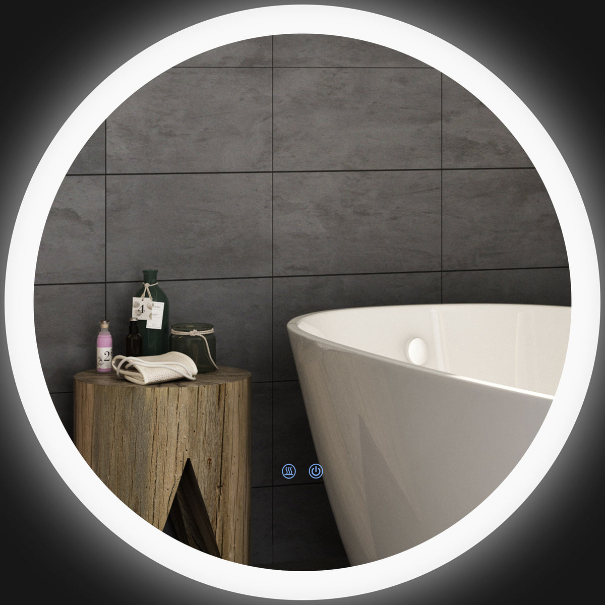 Miroir rond lumineux LED de salle de bain Ø 70 cm mural éclairage interrupteur tactile système antibuée 35W blanc argent-0