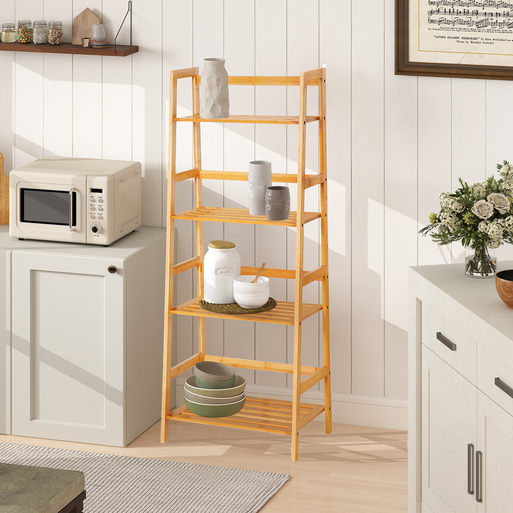 Etagère échelle en bambou 4 niveaux bibliothèque style naturel 48L x 31,5l x 120H cm-8