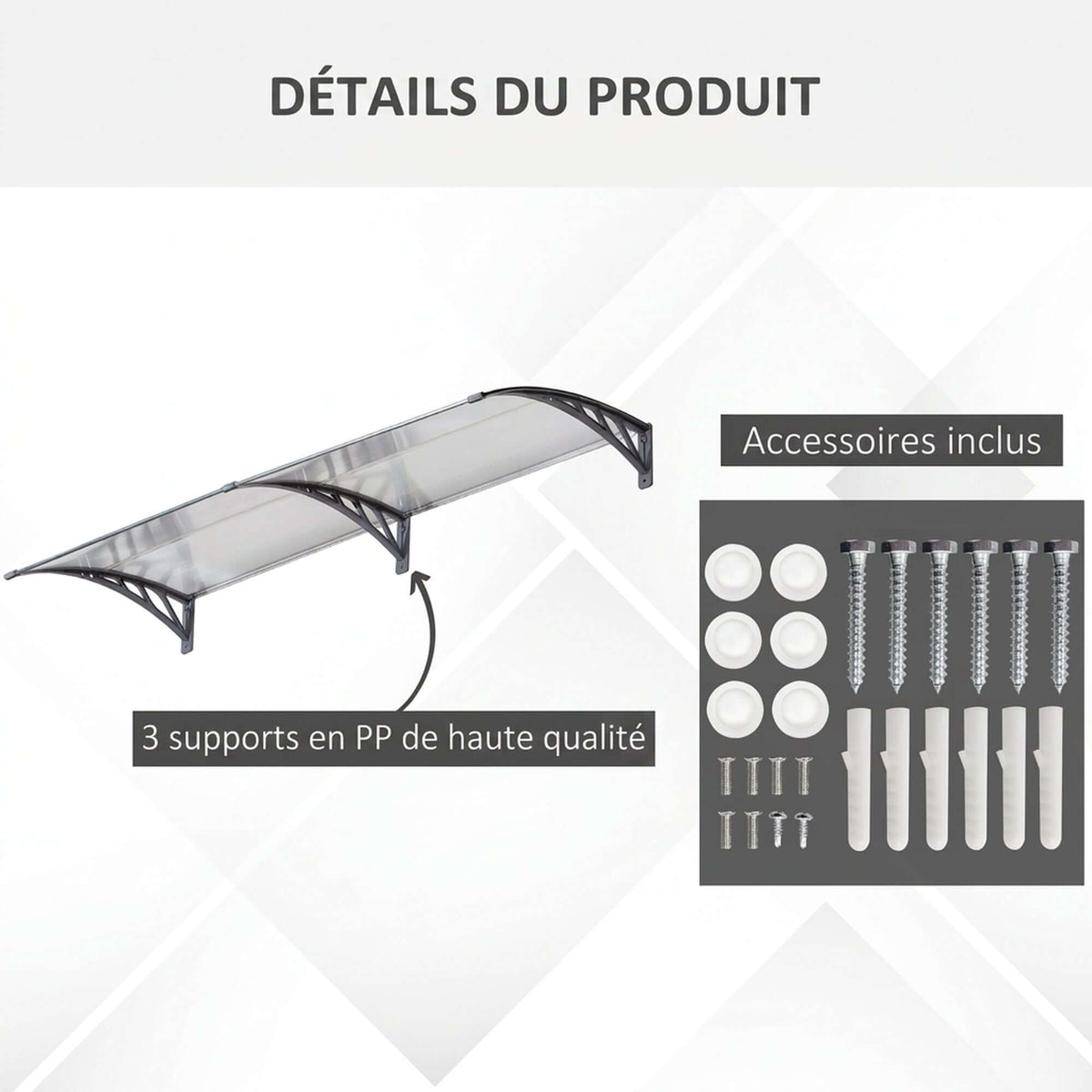 Auvent de Porte d'Entrée, Toit Marquise de Porte Extérieur en Polycarbonate et Aluminium Résistant 196x75cm, Transparent-4