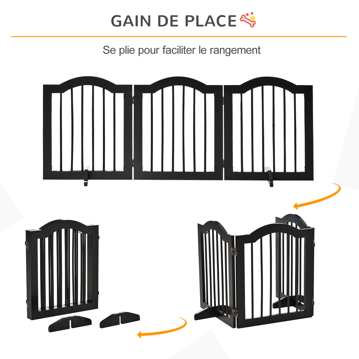 Barrière de sécurité chien barrière modulable pliable pour animaux de compagnie avec pied de support MDF bois massif 154,5 x 61 cm noir-4
