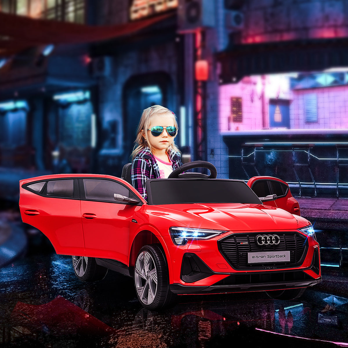 Voiture électrique enfants sous Licence Audi e-tron Sportback, véhicule électrique 12V Max. 5 Km/h avec télécommande 2,4G, phares LED, musique, klaxon, port USB, MP3, rouge-1