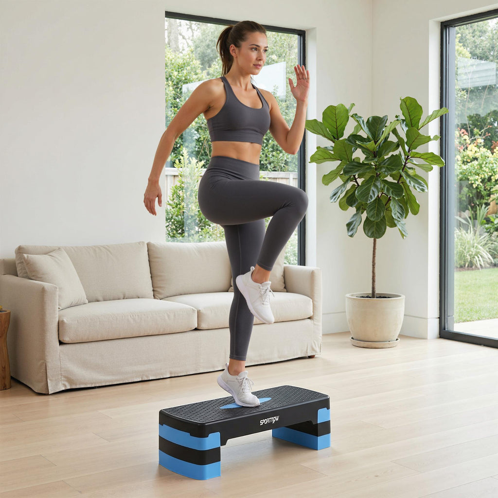 Stepper Fitness Aérobic 3 Niveaux, Hauteur Réglable 10/15/20 cm avec Rehausses, Surface Antidérapante, 68x29x20cm, Bleu-7