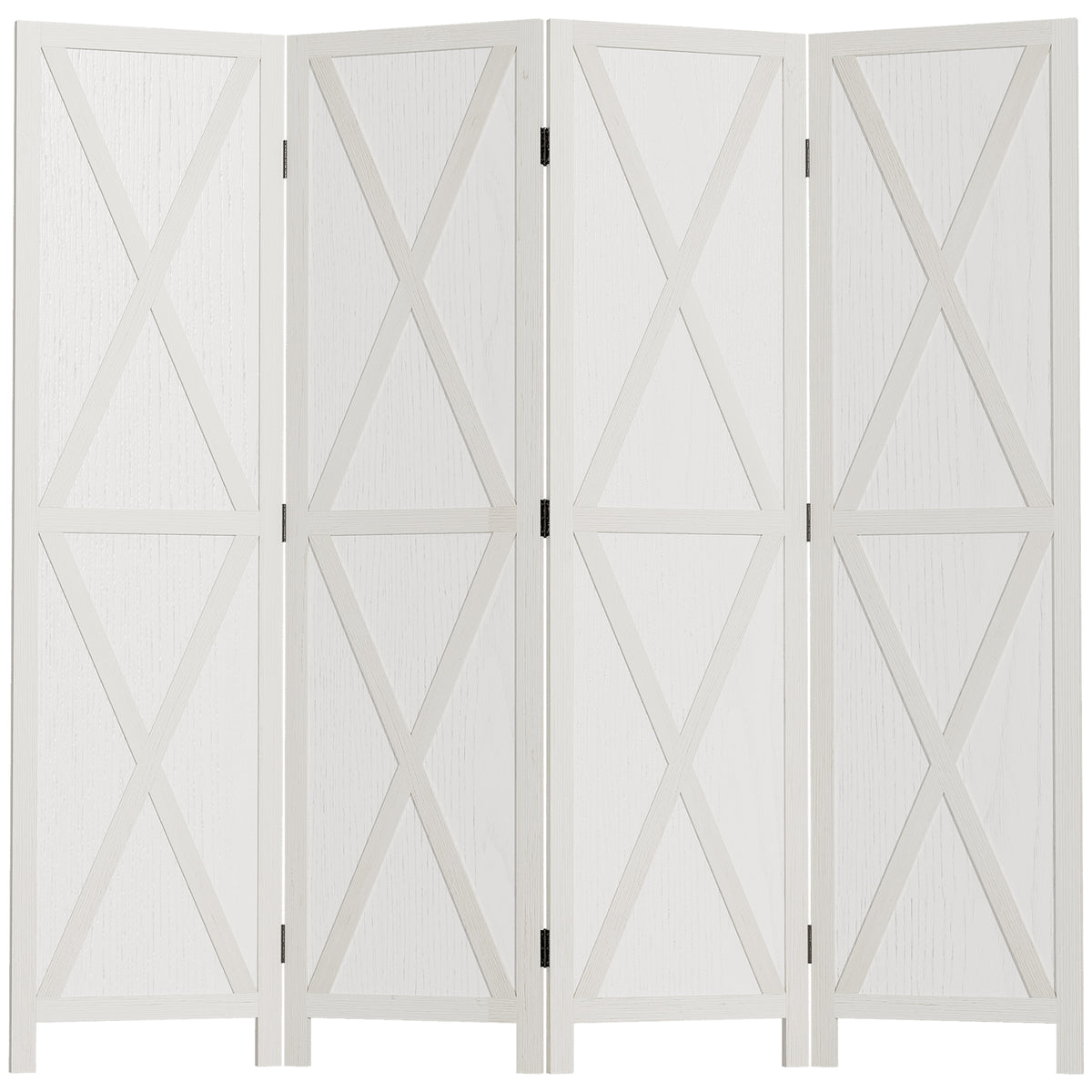 Paravent intérieur 4 Panneaux Style campagnard Chic - séparateur de pièce avec croisillons - Bois de Paulownia Blanc-0