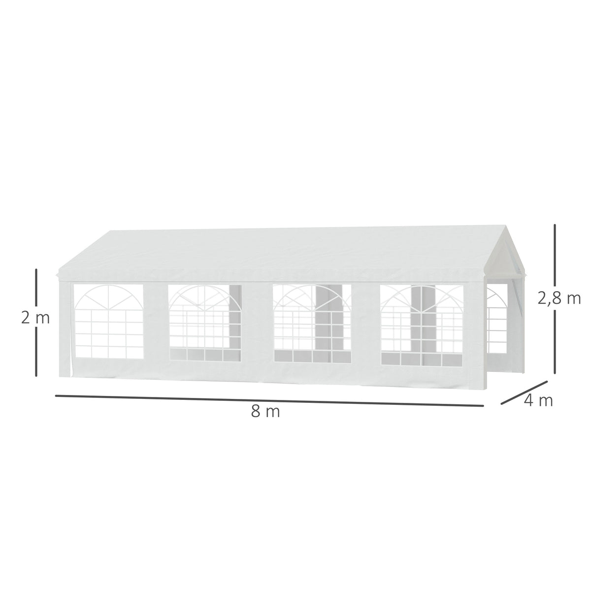 Tente Tonnelle de Réception Jardin Chapiteau PE Imperméable Tube Acier 7.98L x 3.92l x 2.8Hm Blanc Neuf 14-2