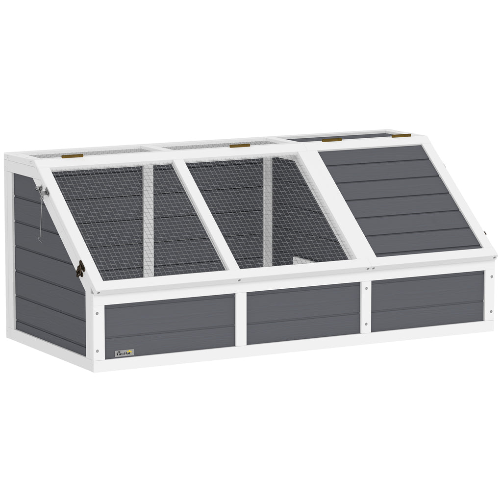 Maison enclos cage pour petit animal tortue en bois avec couvercle ouvrable, loquets, 2 espaces distincts, gris-0