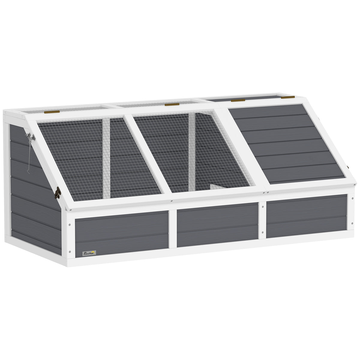 Maison enclos cage pour petit animal tortue en bois avec couvercle ouvrable, loquets, 2 espaces distincts, gris-0