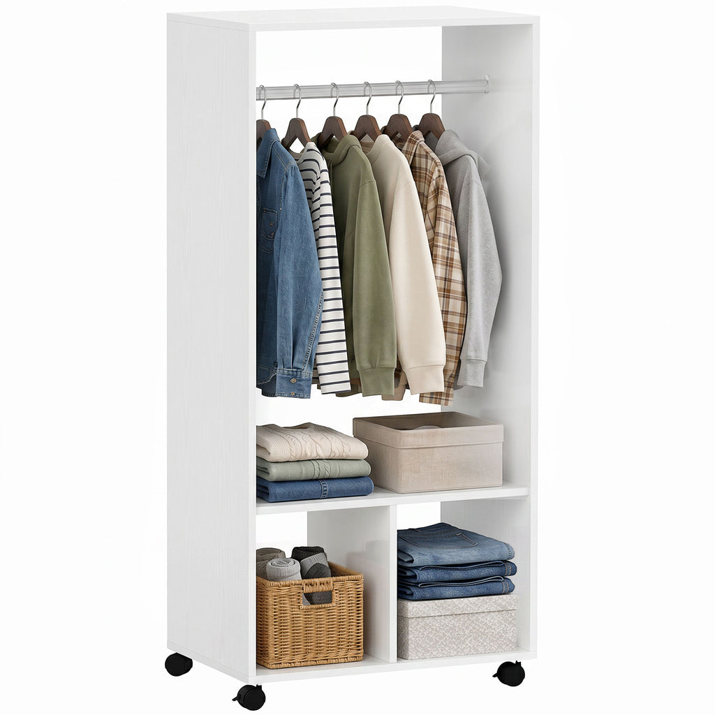 Armoire penderie étagère 2 niches 4 roulettes pivotantes dim. 60L x 40l x 128H cm Blanc-0