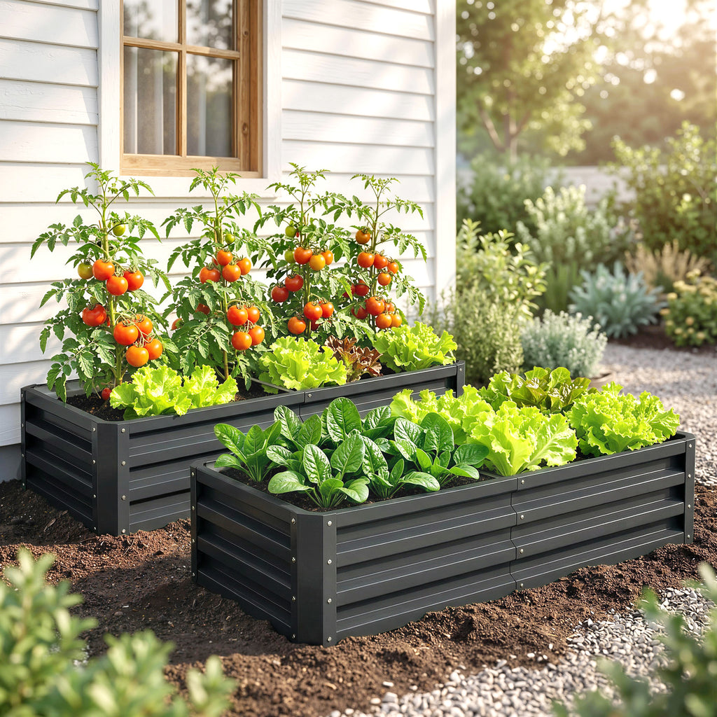 Lot de 2 carrés potagers de jardin rectangulaire tôle d'acier ondulée 120 x 60 x 30,5 cm gris-6