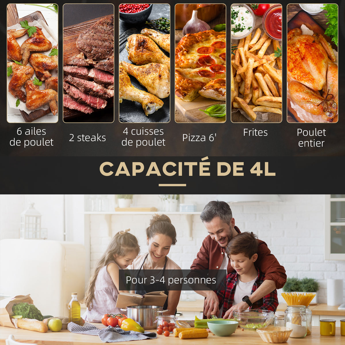 Friteuse sans huile 4 L, air fryer 1300 W 12 programmes, écran tactile, température réglable, panier antiadhésif, noir-5