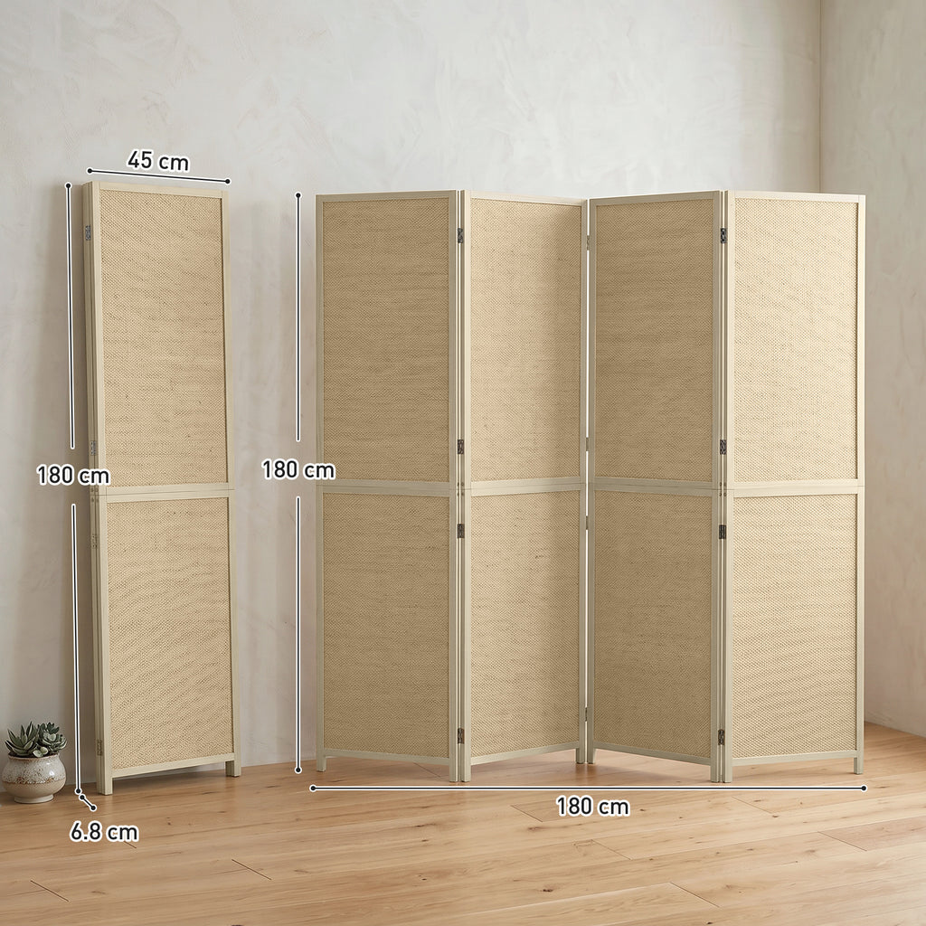 Paravent Interieur en Bambou 4 Panneaux 180x180cm, Séparateur de Pièce Pliable et Portable, Style Bohème, Bois Naturel-2
