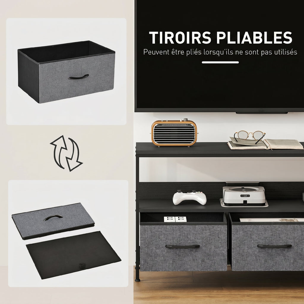 Meuble TV, meuble télé pour téléviseur jusqu'à 55 pouces avec 3 tiroirs et pieds en acier 120 x 29 x 56 cm noir-3