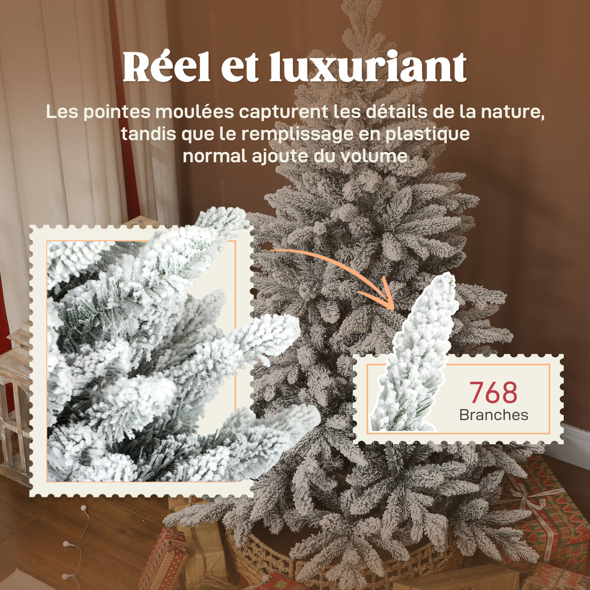 Sapin de Noël artificiel floqué de neige 150 cm, arbre de Noël avec 768 branche, support en métal pliable, vert-4