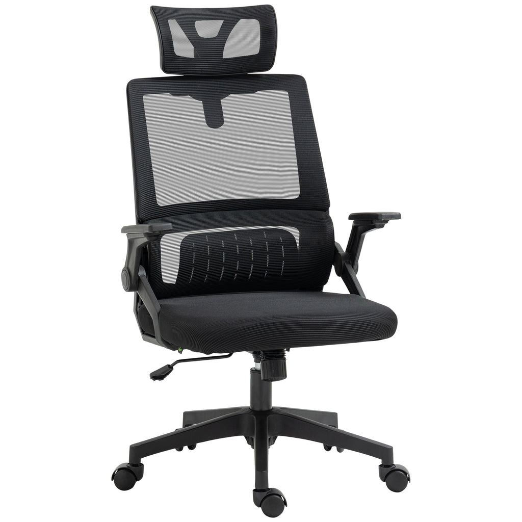 Fauteuil de bureau réglable tissu maille polyester dossier ergonomique inclinable pivotant Noir-0