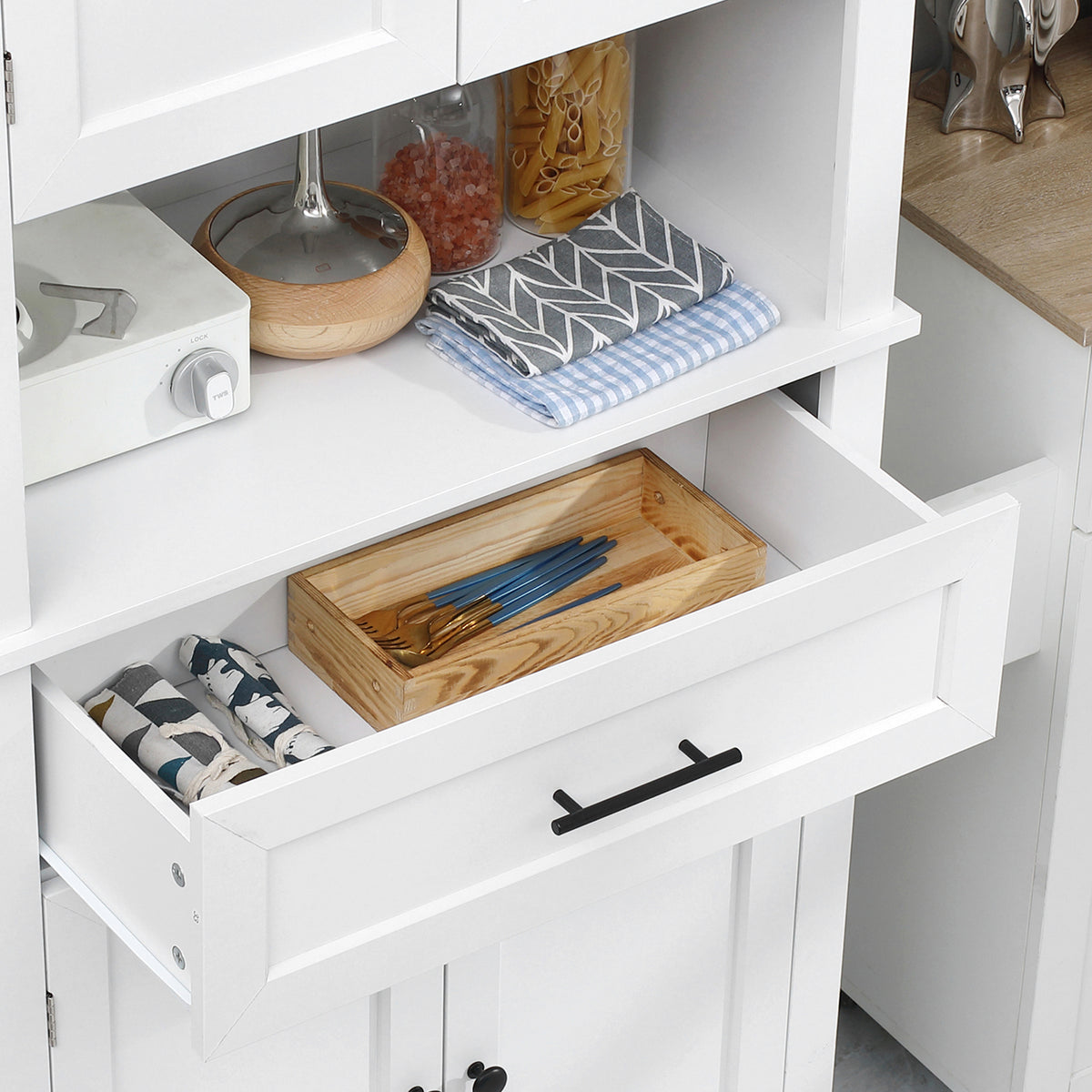 Buffet de cuisine armoire de cuisine multi-rangements 2 placards 2 portes tiroir niche MDF panneaux particules E1 blanc-7